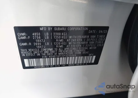 2023 Subaru Outback Touring from USA, damaged, VIN 4S4BTAPC5P3215089